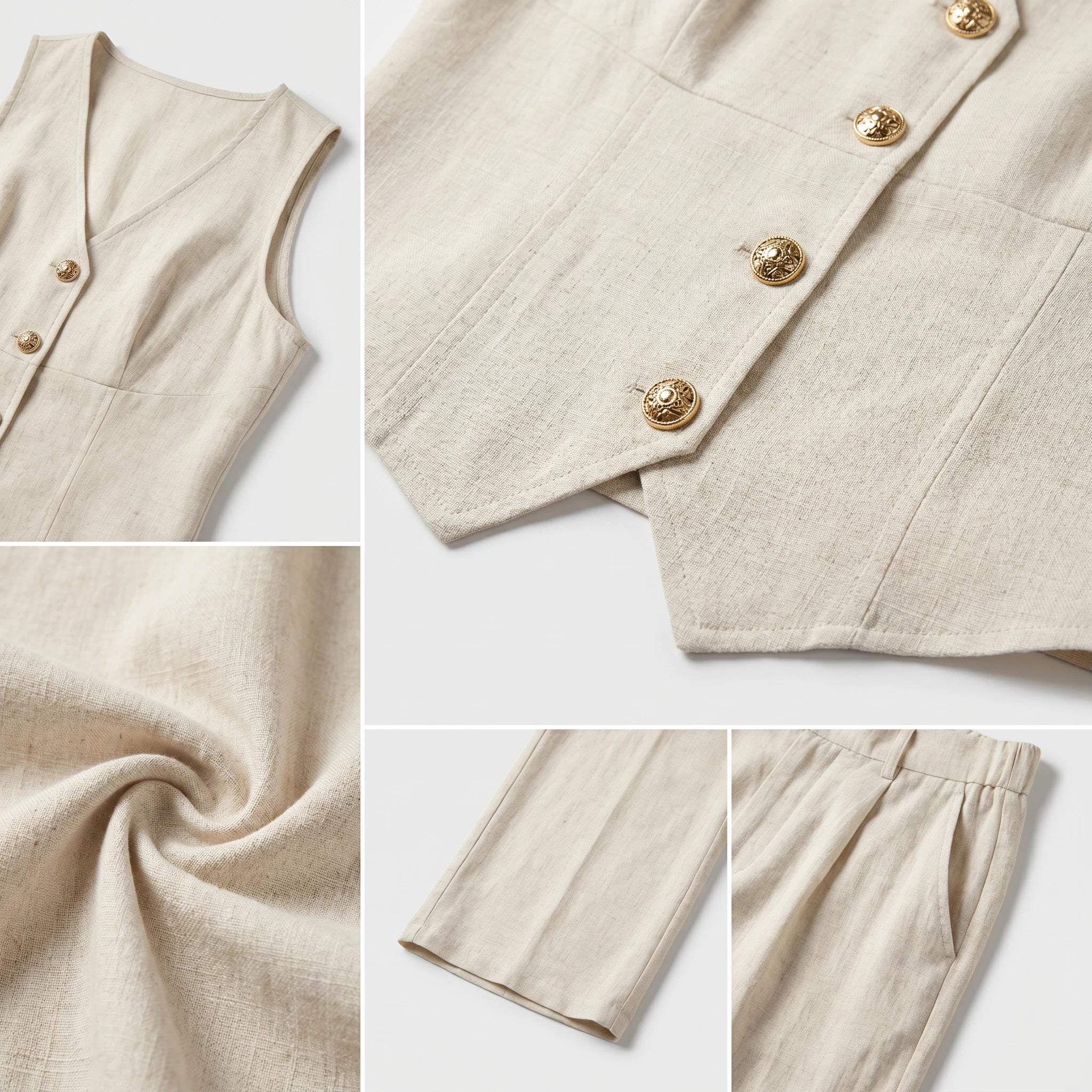 Linen-Look Vest Pants Set WHD0605110-S-250821