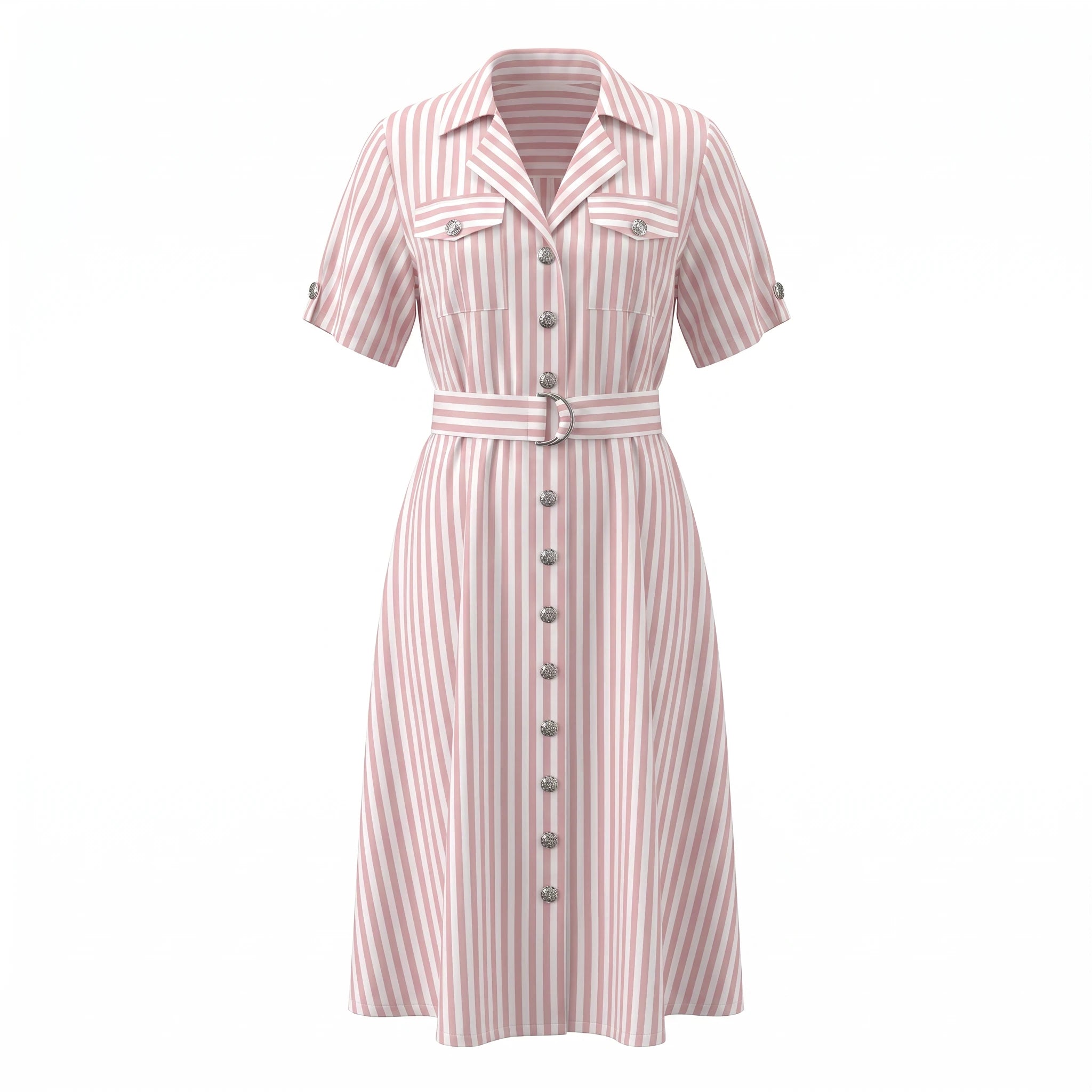 Striped Belted Shirt Dress WHD0605116-S-260390