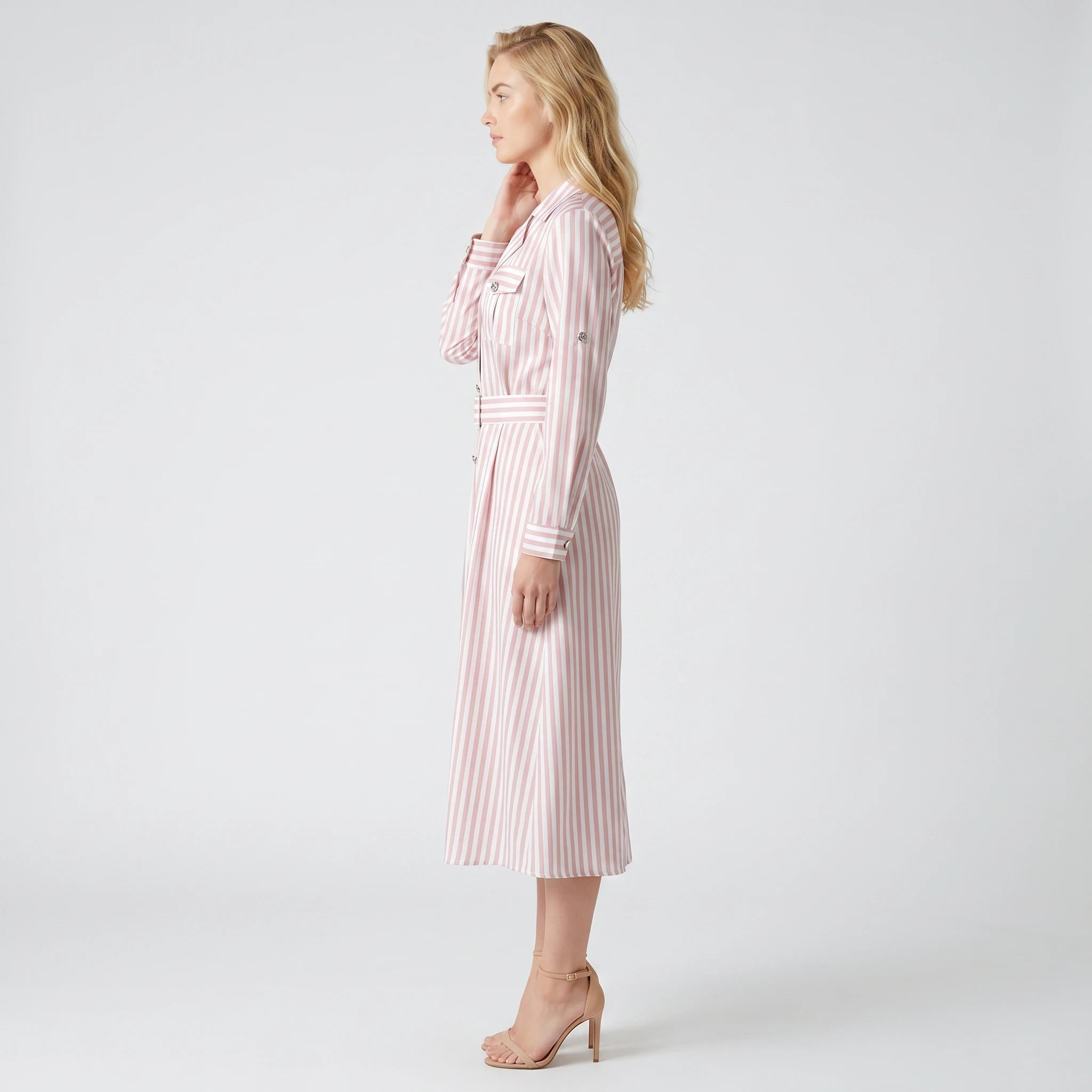 Striped Belted Shirt Dress WHD0605116-S-260390