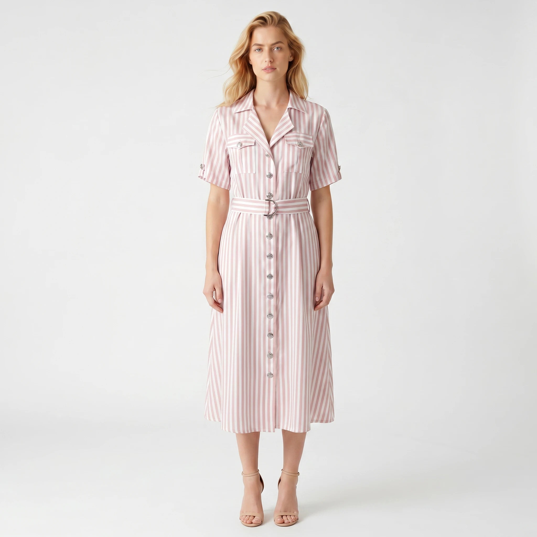 Striped Belted Shirt Dress WHD0605116-S-260390