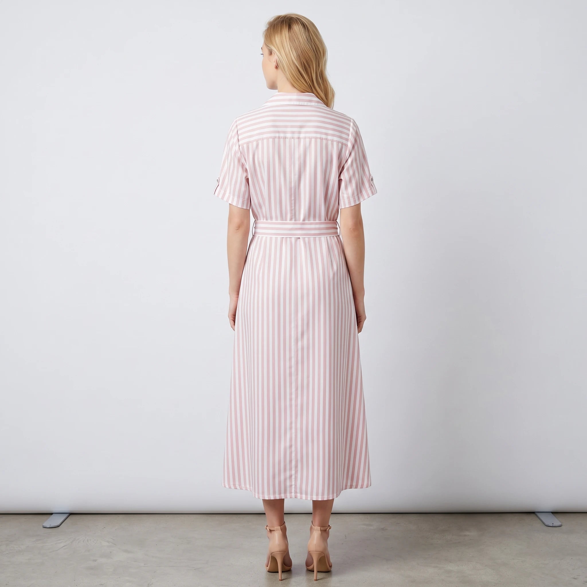 Striped Belted Shirt Dress WHD0605116-S-260390