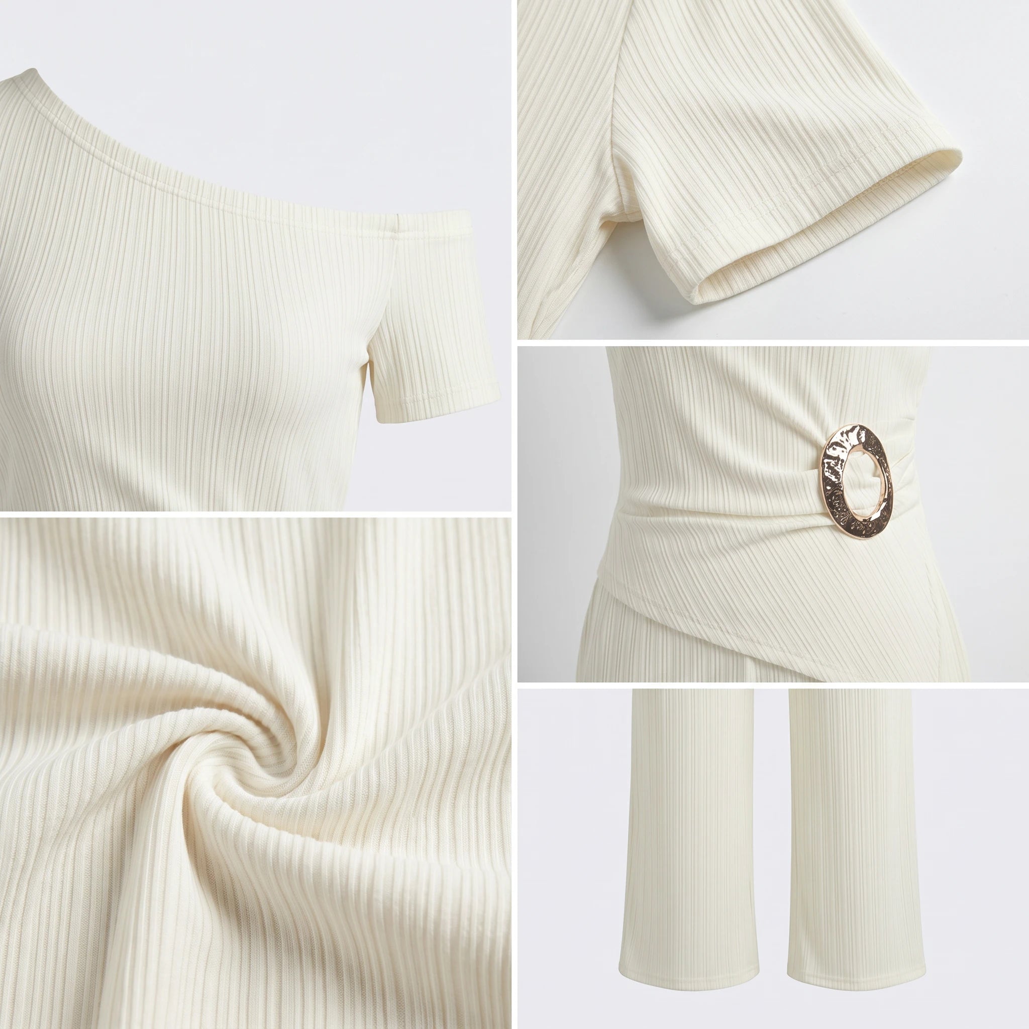 Asymmetric Ribbed Wide Leg Set WHD0605121-S-2603112