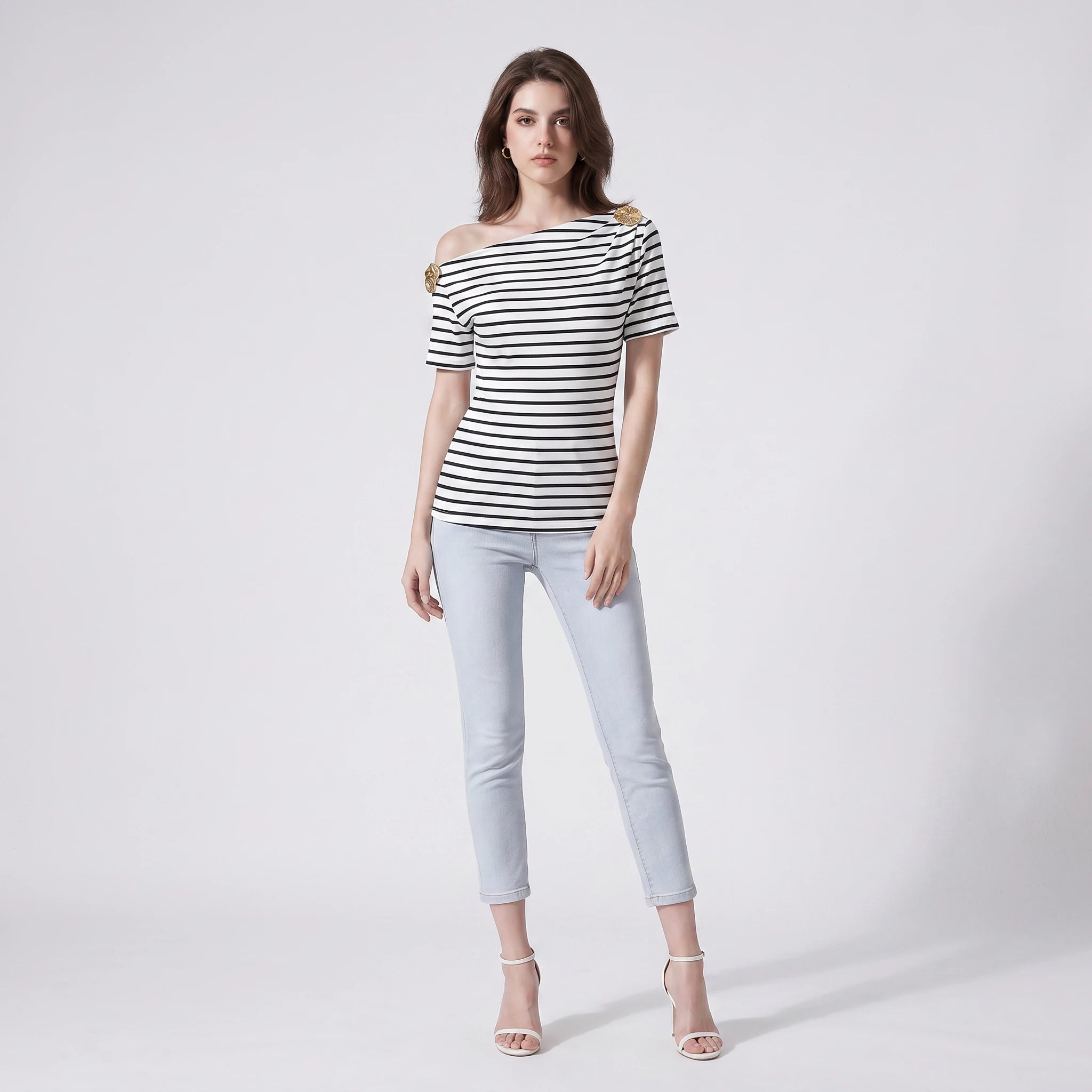 Striped Hardware Shoulder Top WHD0605127-S-2601272