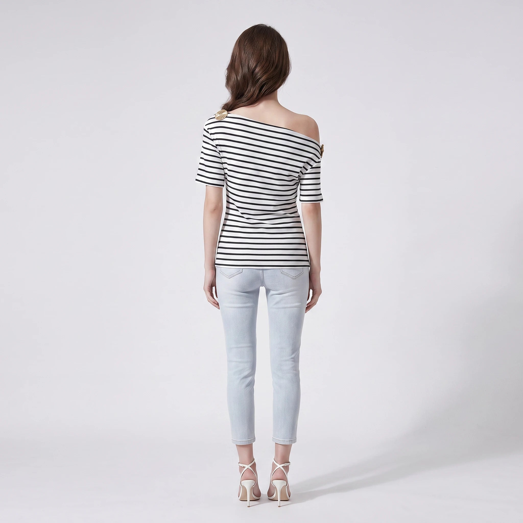 Striped Hardware Shoulder Top WHD0605127-S-2601272