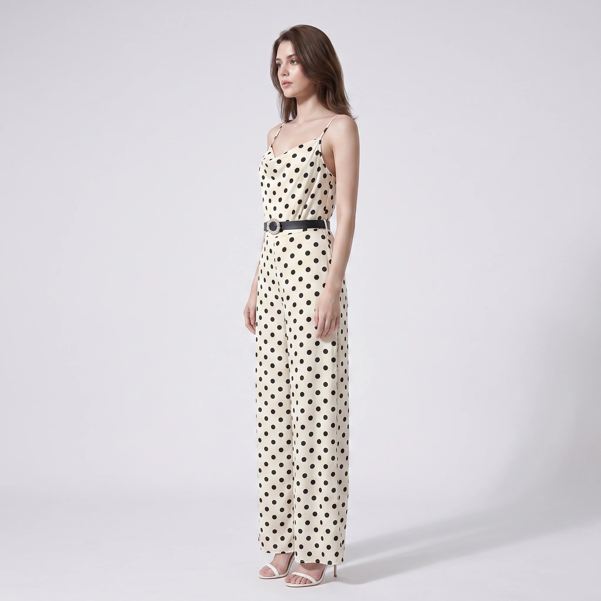 Polka Dot Belted Jumpsuit WHD0605128-S-250936