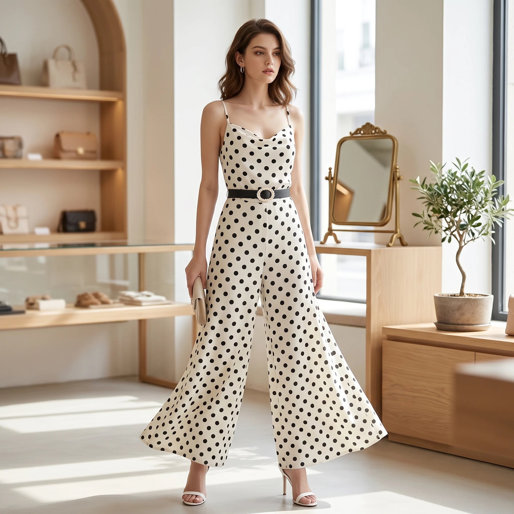 Polka Dot Belted Jumpsuit WHD0605128-S-250936
