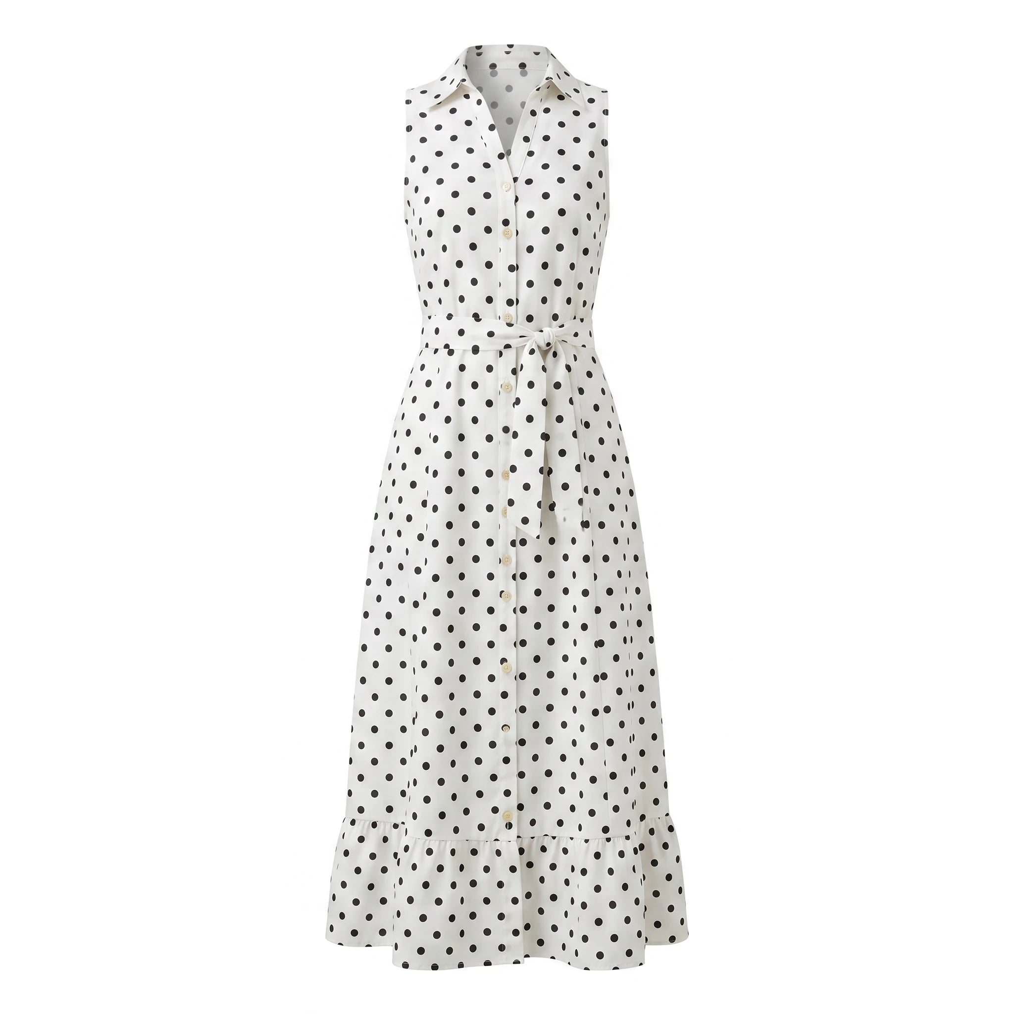 Polka Dot Tie-Waist Maxi Dress WHD0605129-S-250945