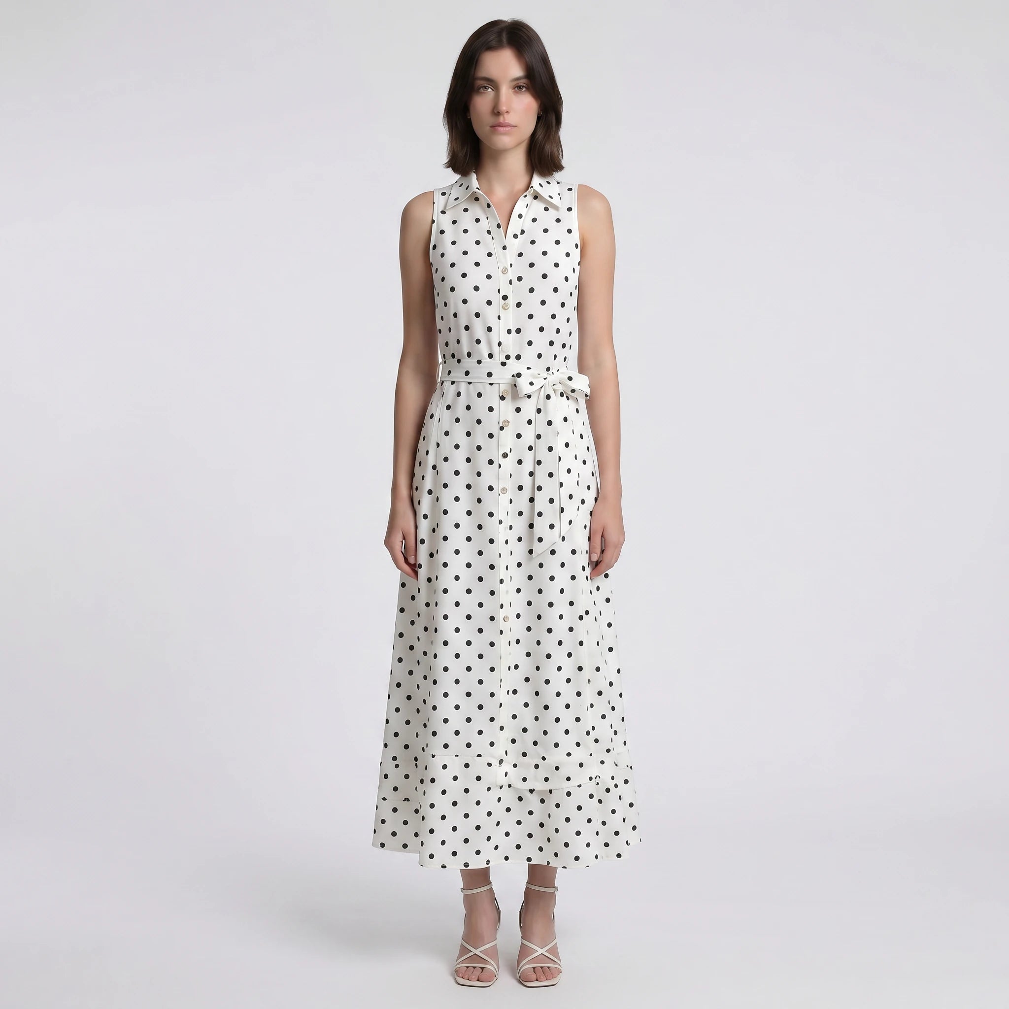 Polka Dot Tie-Waist Maxi Dress WHD0605129-S-250945