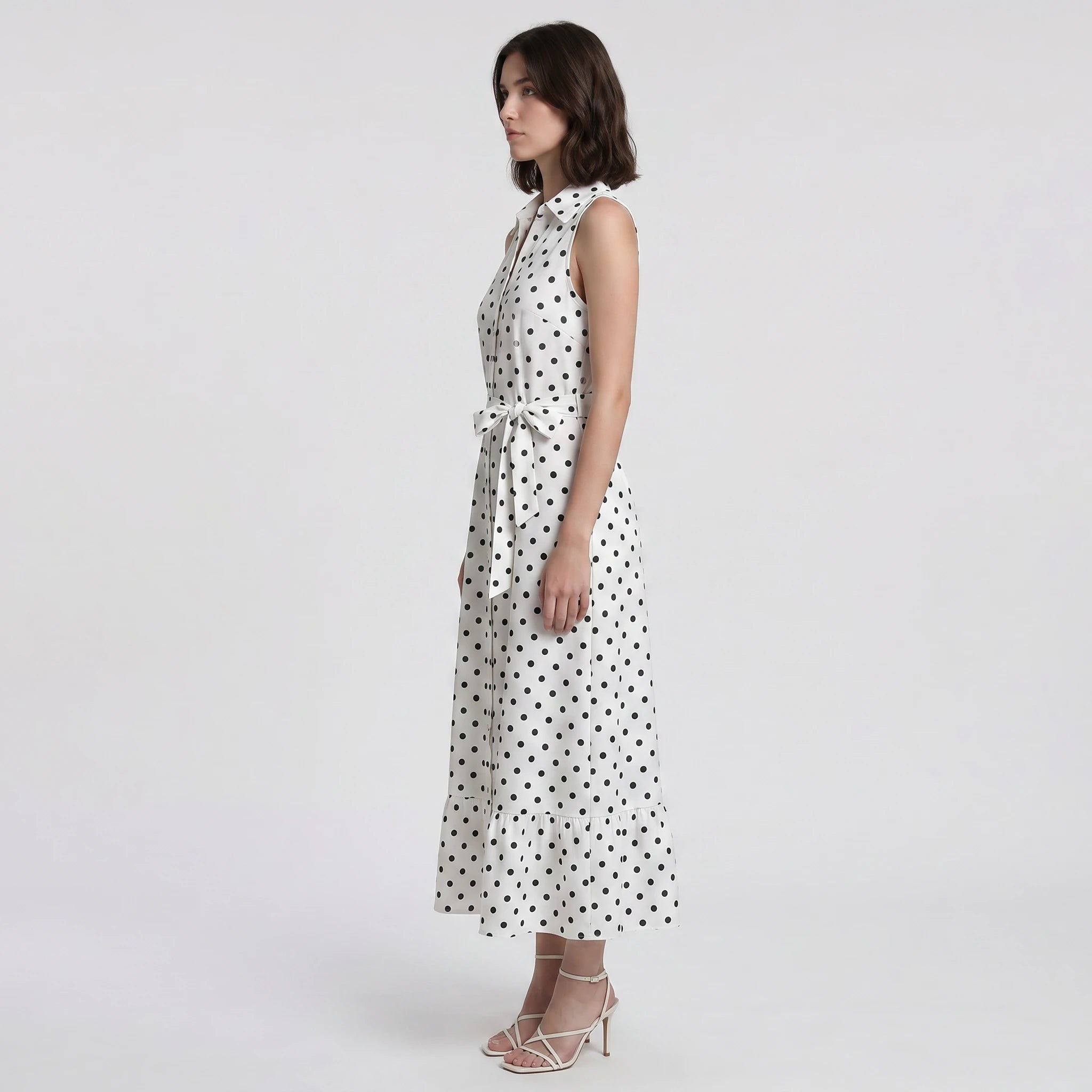 Polka Dot Tie-Waist Maxi Dress WHD0605129-S-250945
