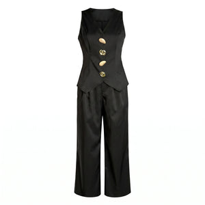 Button Detail Vest Pant Set WHD0605130-S-250832