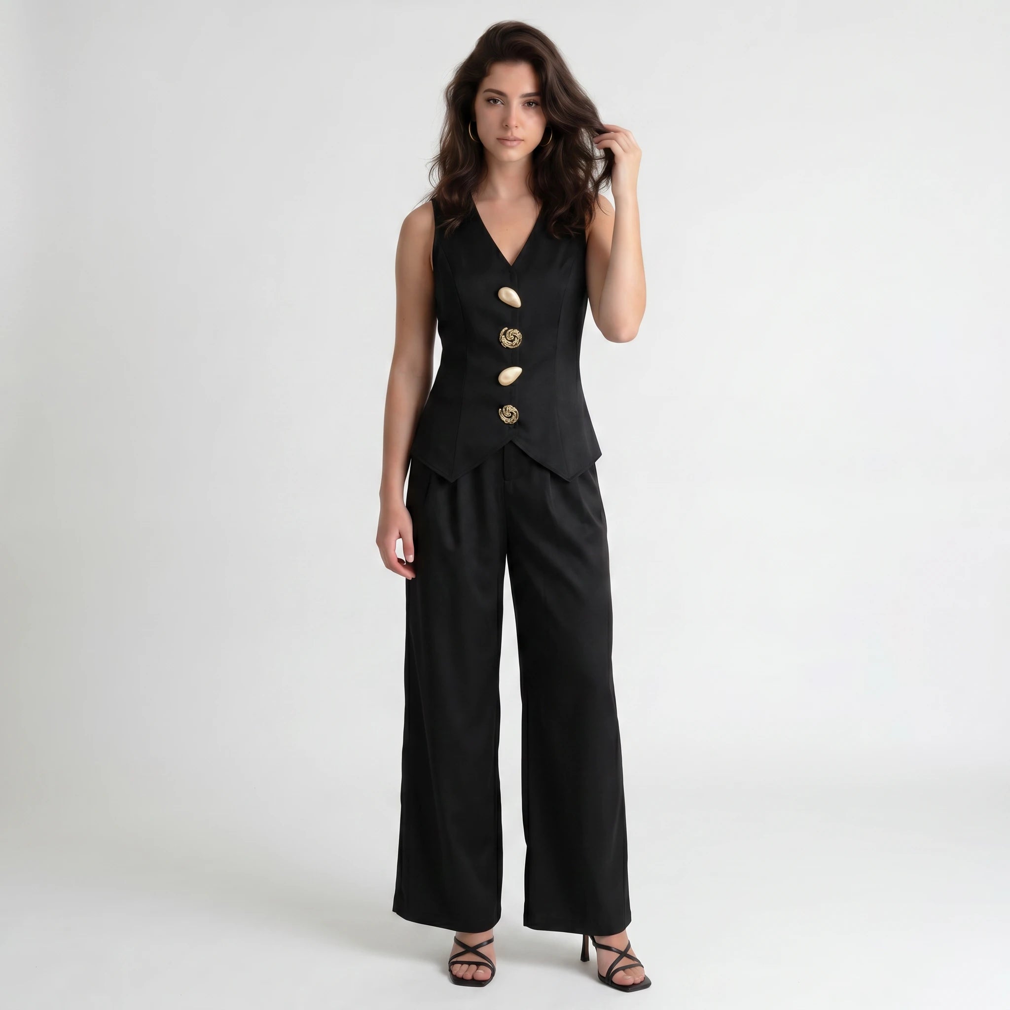 Button Detail Vest Pant Set WHD0605130-S-250832