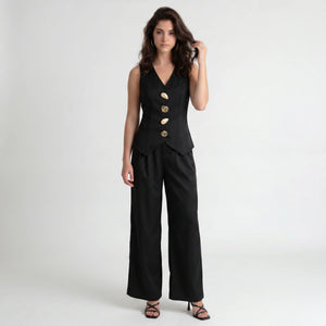 Button Detail Vest Pant Set WHD0605130-S-250832