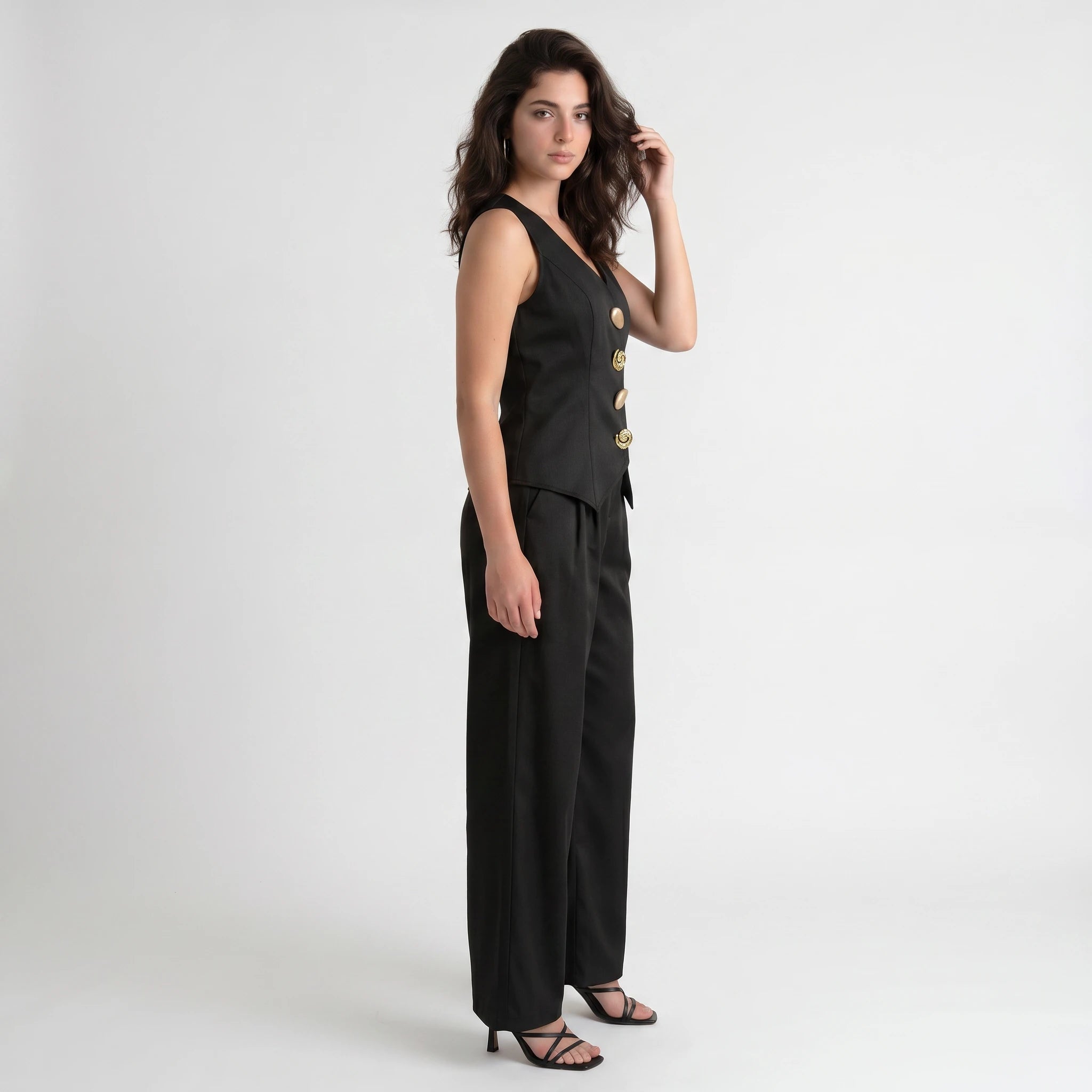 Button Detail Vest Pant Set WHD0605130-S-250832