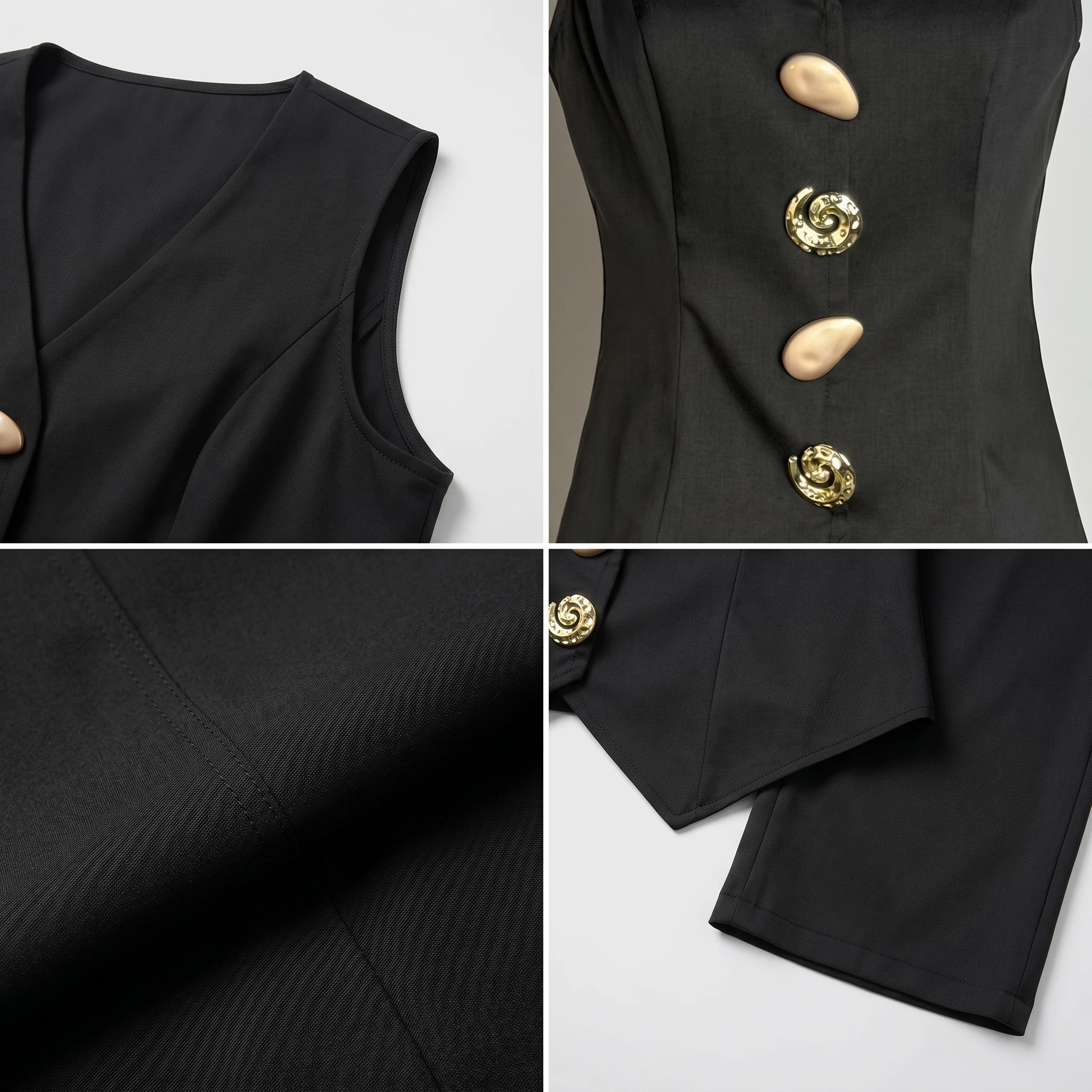 Button Detail Vest Pant Set WHD0605130-S-250832