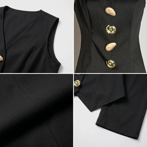 Button Detail Vest Pant Set WHD0605130-S-250832