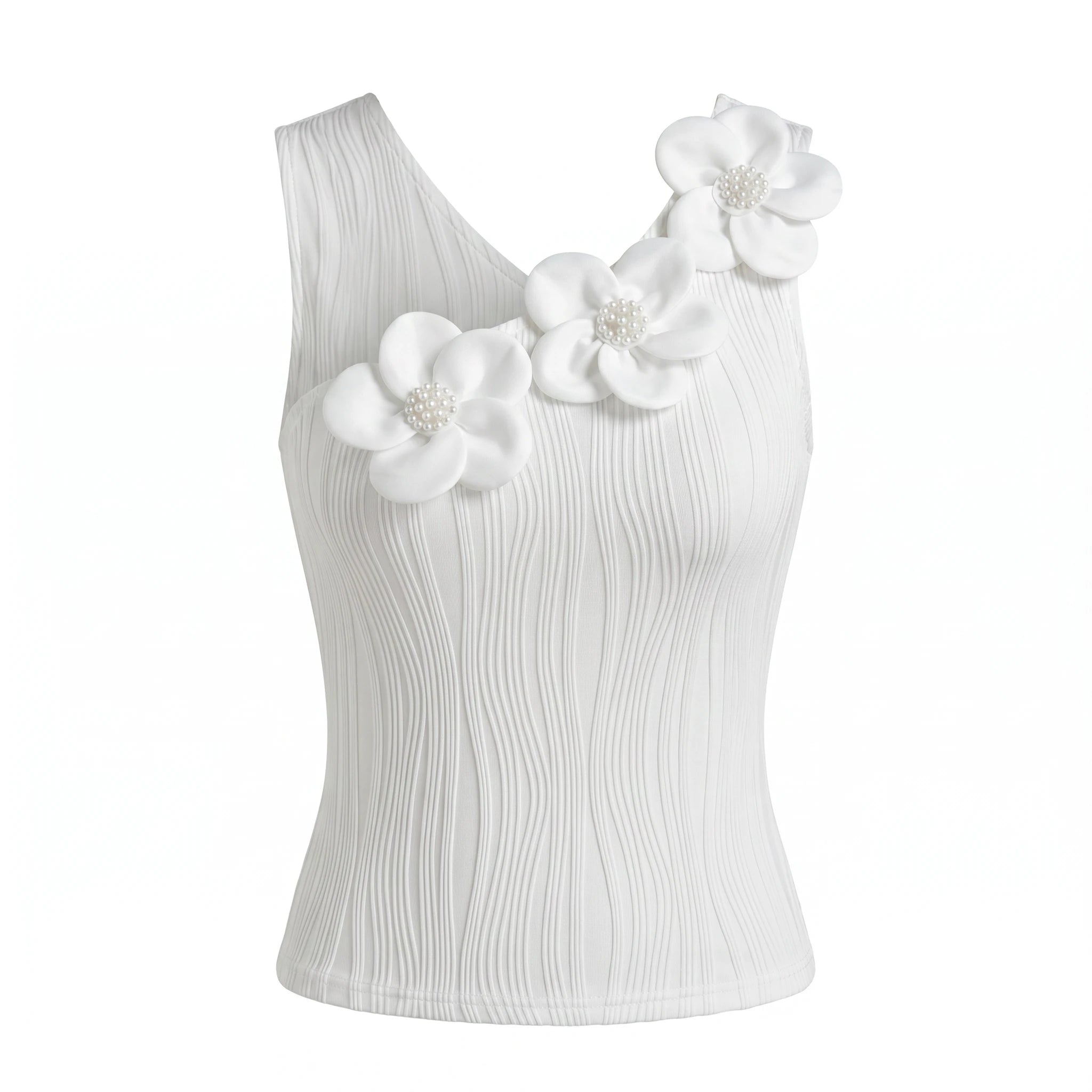 Floral One-Shoulder Ribbed Top WHD0605137-S-240937