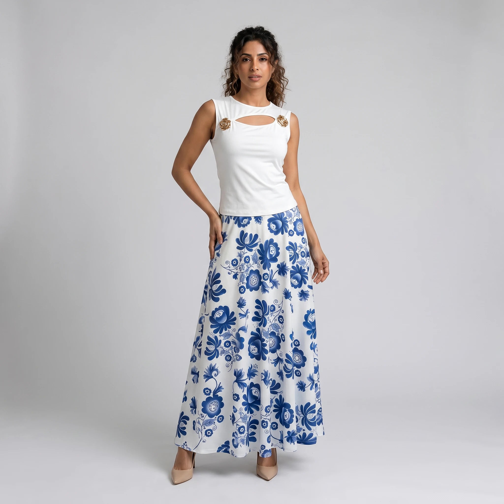 Cutout Floral Skirt Set WHD0605141-LF2552