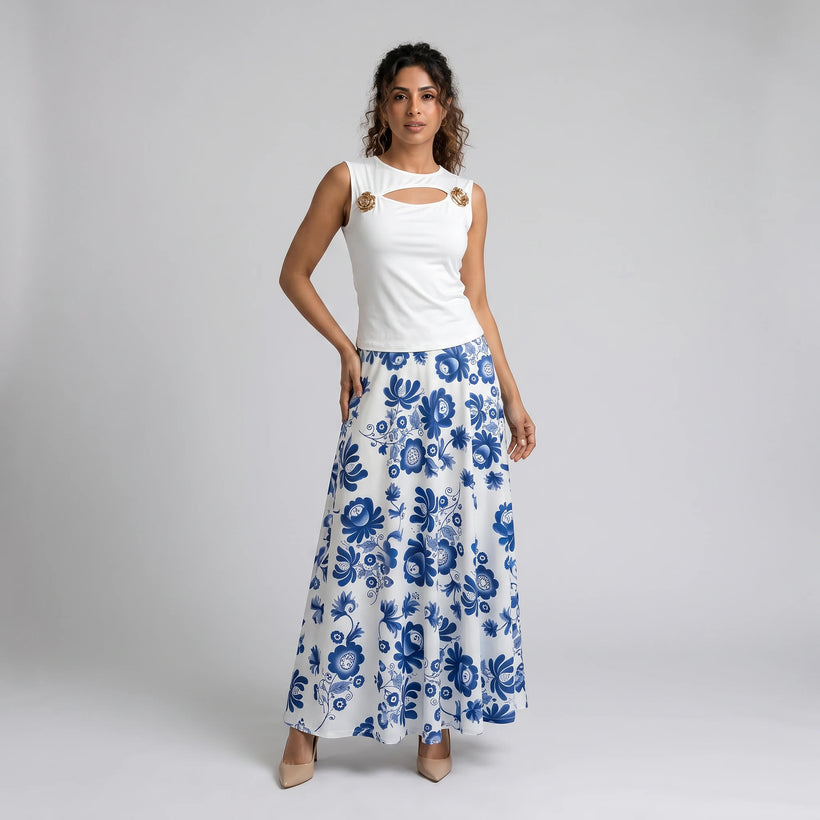 Cutout Floral Skirt Set