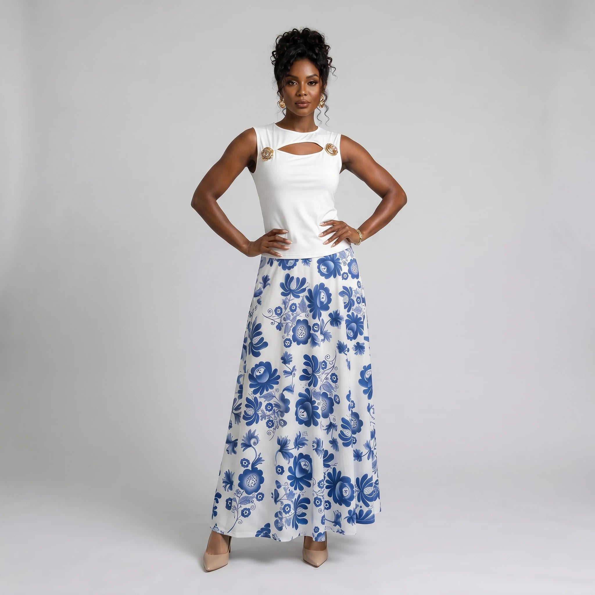 Cutout Floral Skirt Set WHD0605141-LF2552