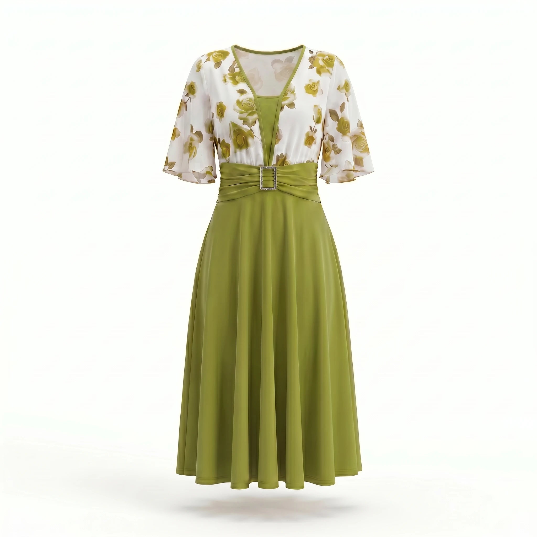 Floral Buckle Midi Dress WHD0605143-LF2546