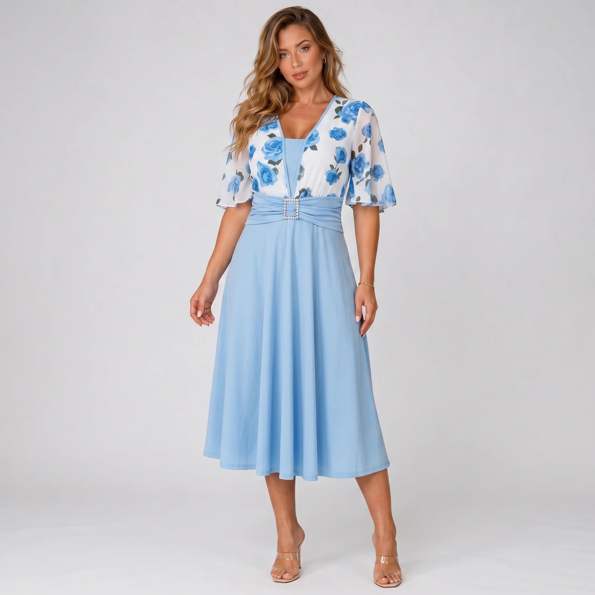 Floral Buckle Midi Dress WHD0605143-LF2546