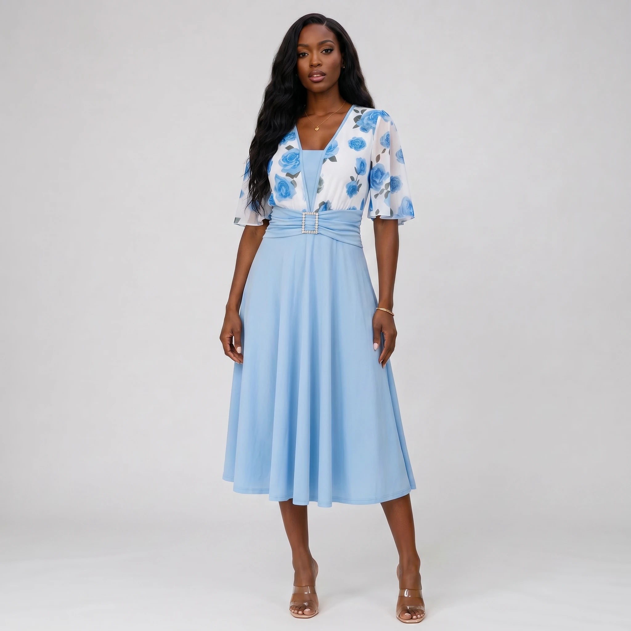 Floral Buckle Midi Dress WHD0605143-LF2546