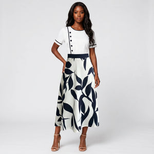 Botanical Contrast Midi Dress WHD0605144-LF2545