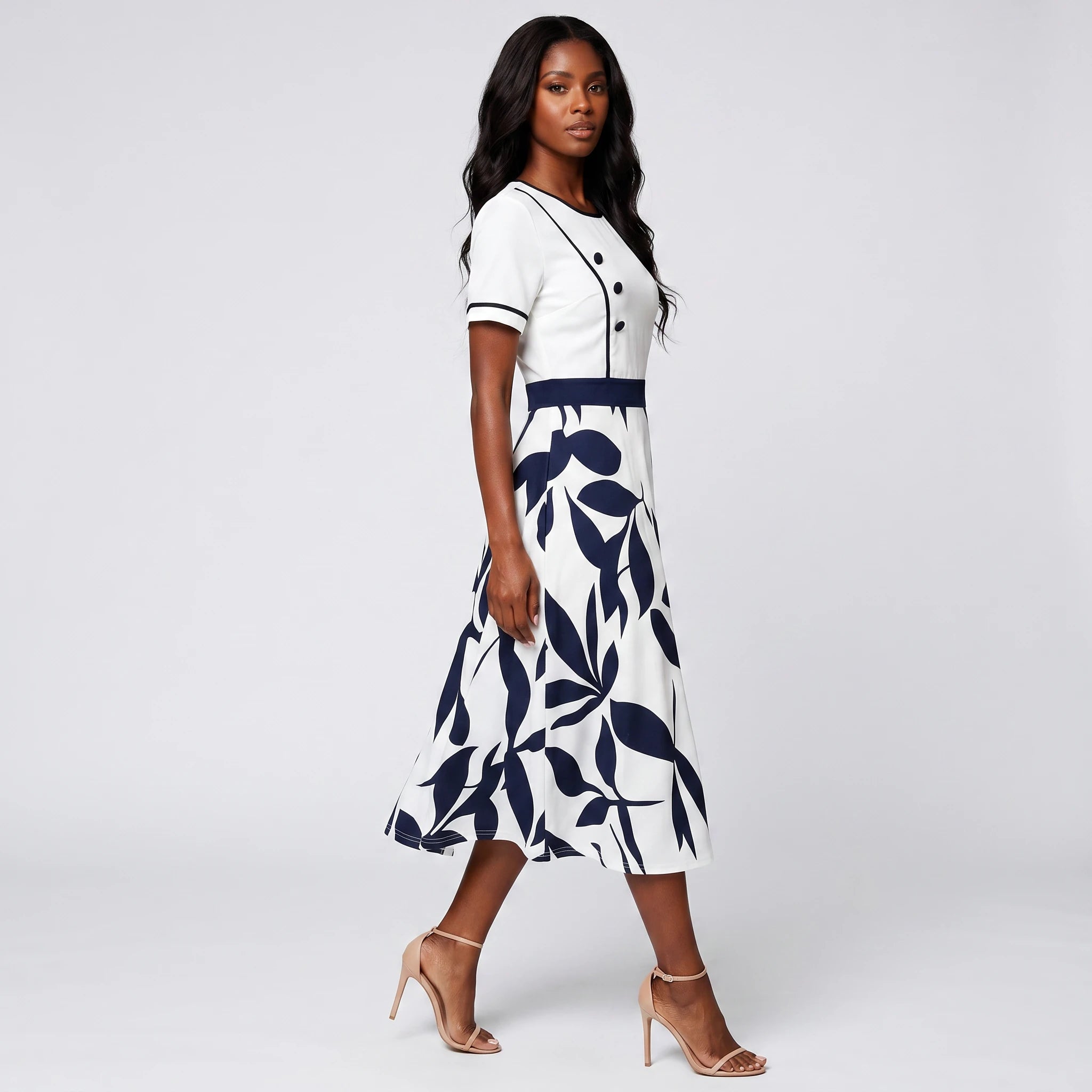 Botanical Contrast Midi Dress WHD0605144-LF2545