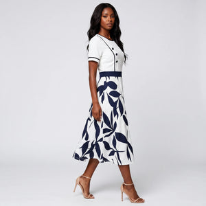Botanical Contrast Midi Dress WHD0605144-LF2545