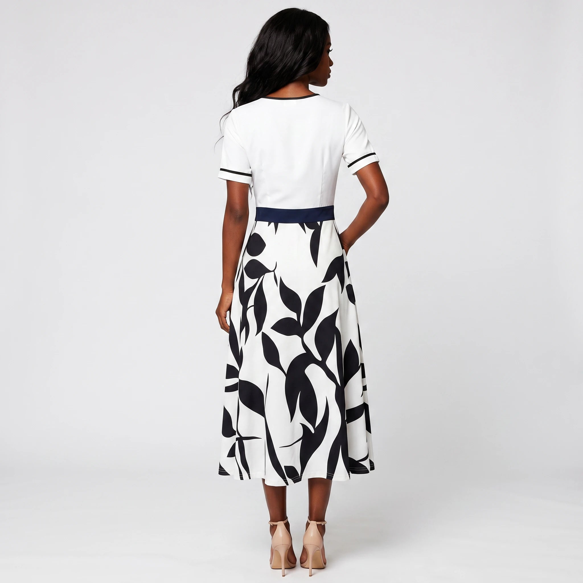 Botanical Contrast Midi Dress WHD0605144-LF2545
