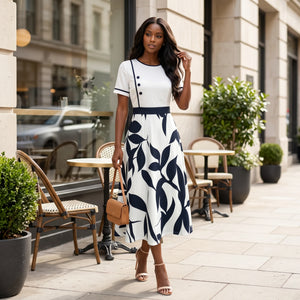 Botanical Contrast Midi Dress WHD0605144-LF2545