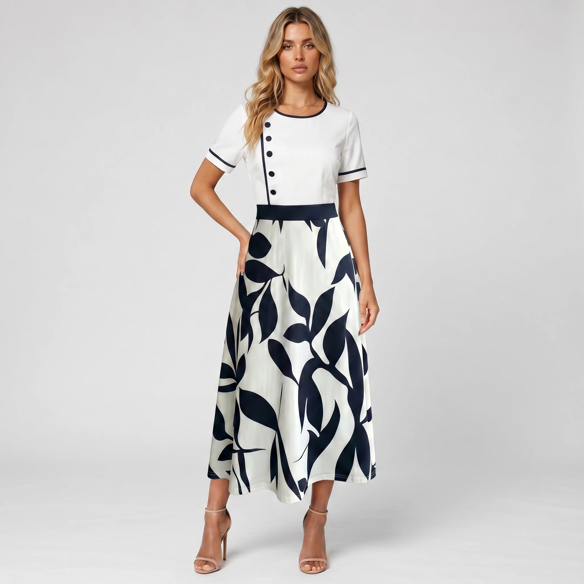 Botanical Contrast Midi Dress WHD0605144-LF2545