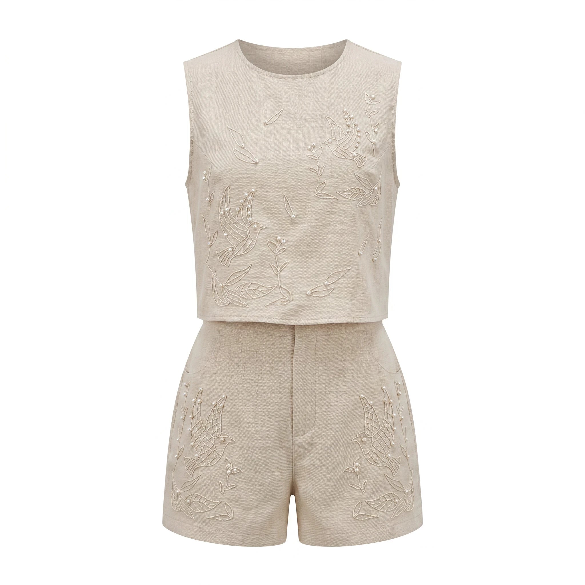 Embroidered Beaded Shorts Set WHD0605153-S-2506159