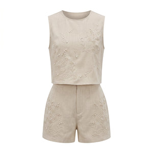 Embroidered Beaded Shorts Set WHD0605153-S-2506159