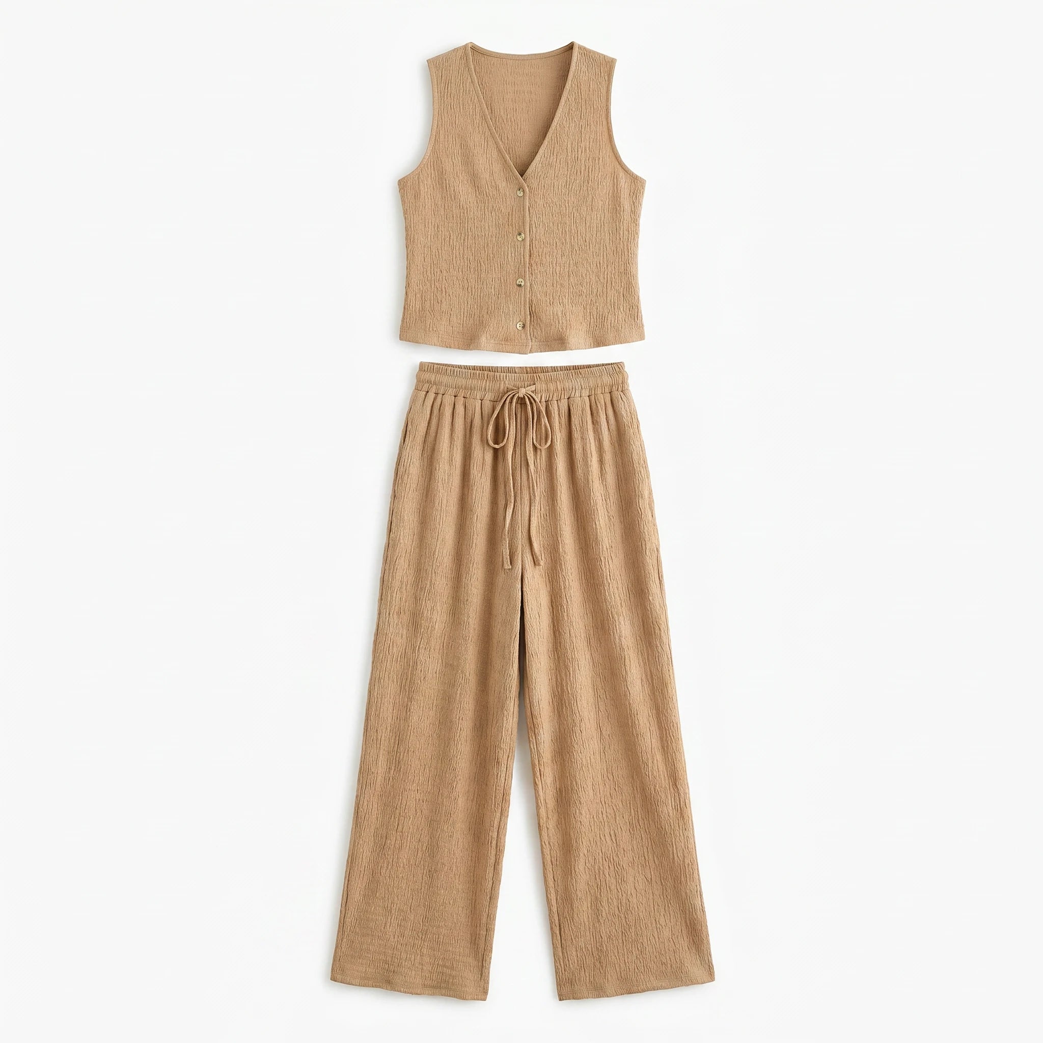 Textured V-Neck Pant Set WHD0605157-S-250968
