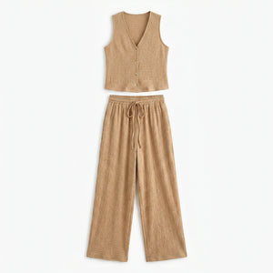Textured V-Neck Pant Set WHD0605157-S-250968