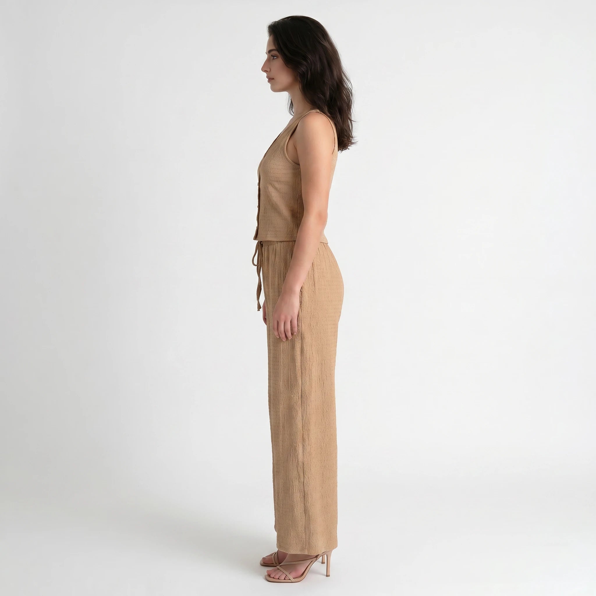 Textured V-Neck Pant Set WHD0605157-S-250968