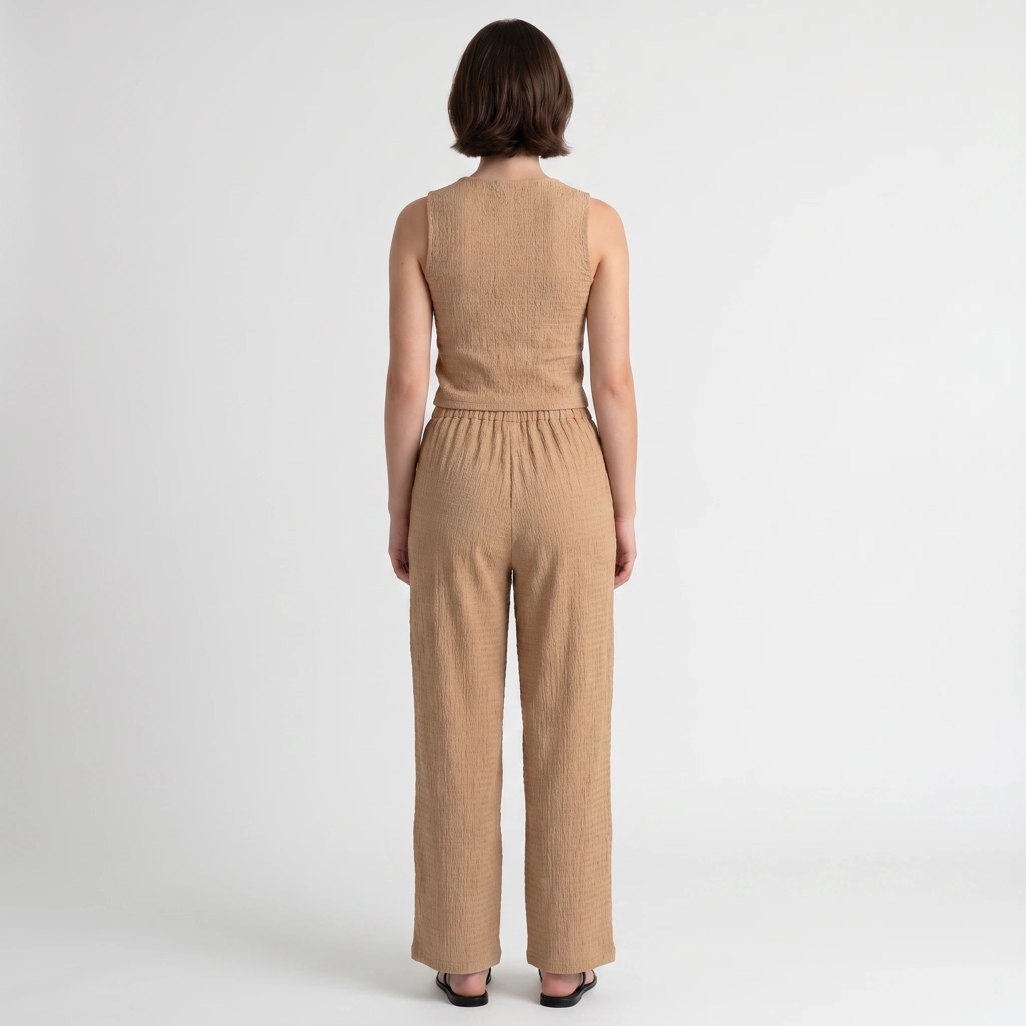 Textured V-Neck Pant Set WHD0605157-S-250968