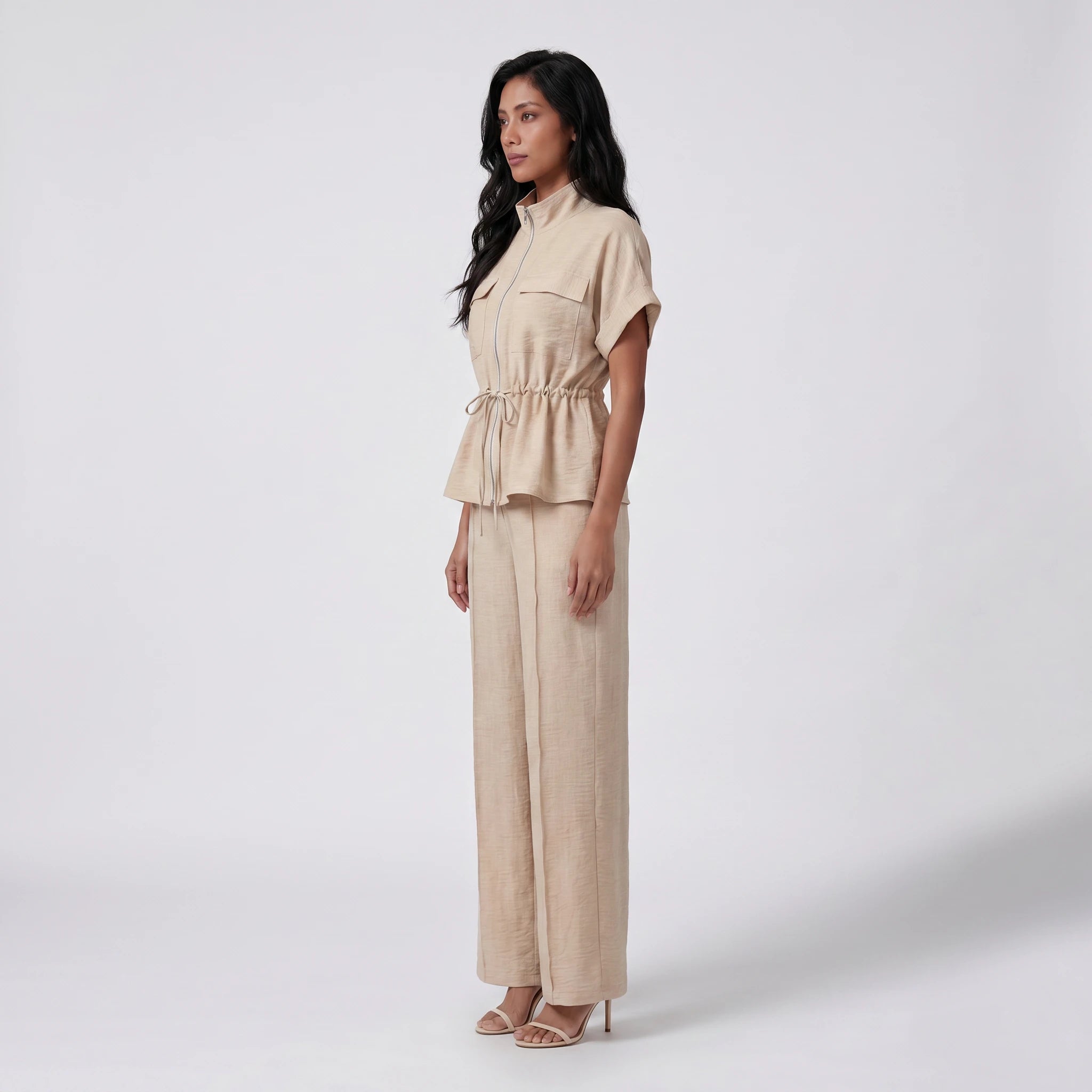 Zip Front Wide Leg Set WHD0605159-S-251127