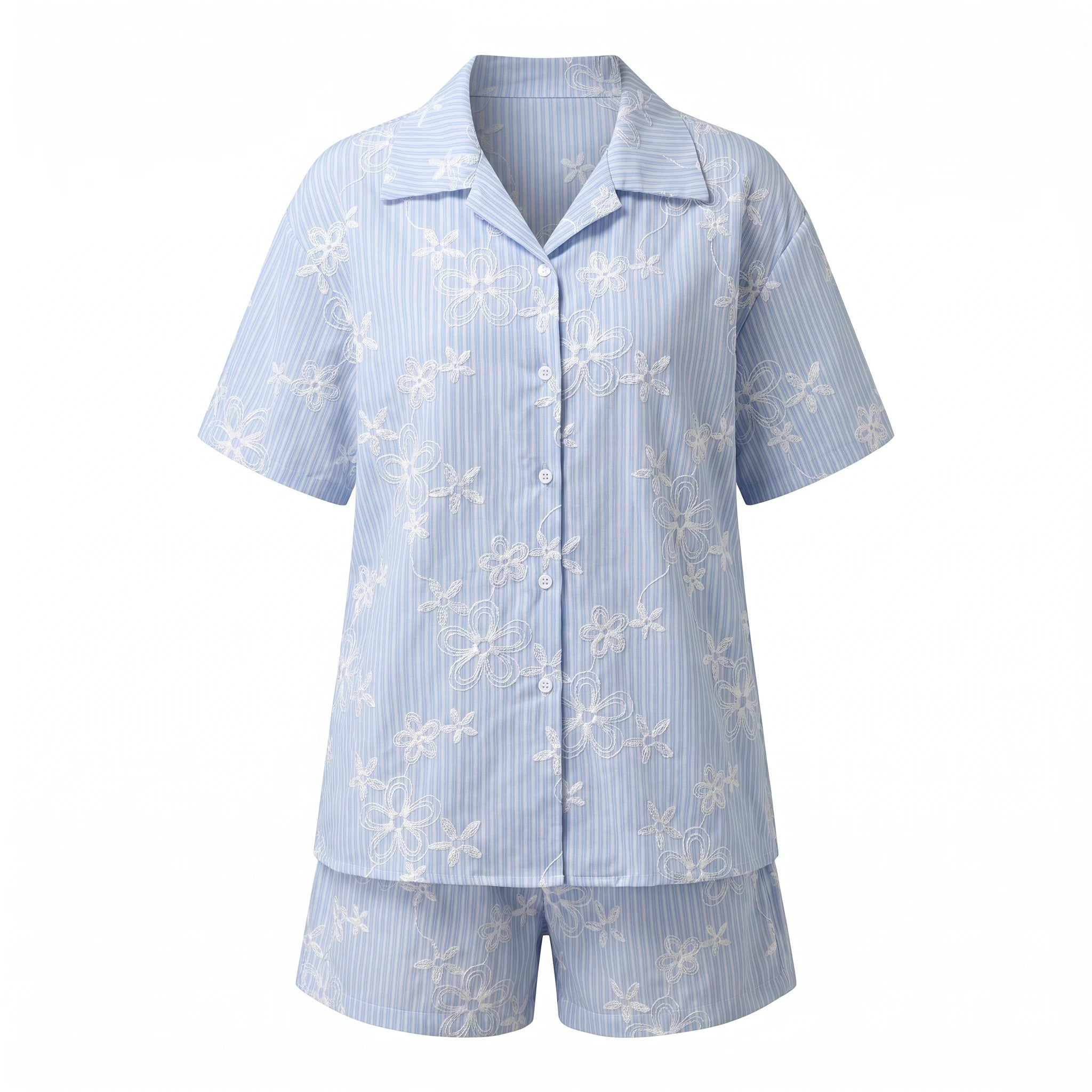 Embroidered Stripe Shorts Set WHD0605160-S-2505135