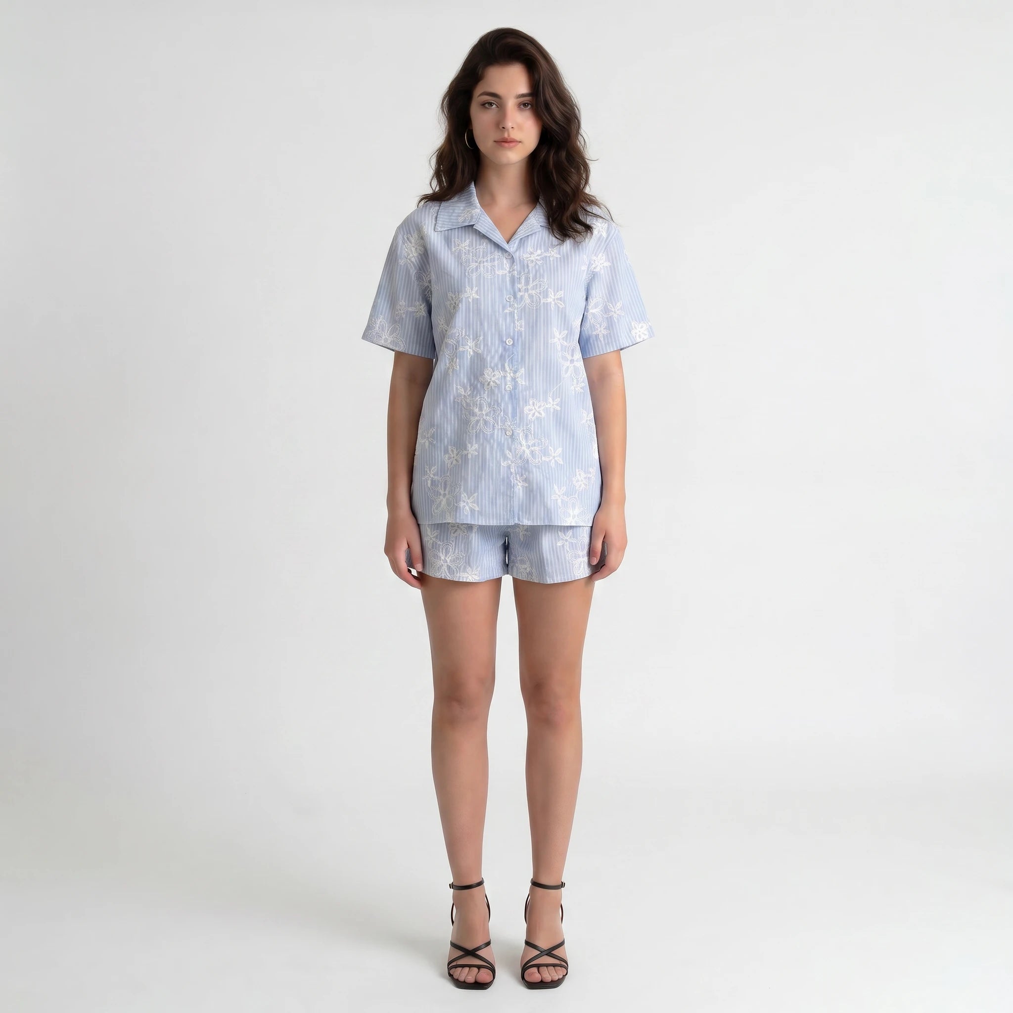 Embroidered Stripe Shorts Set WHD0605160-S-2505135