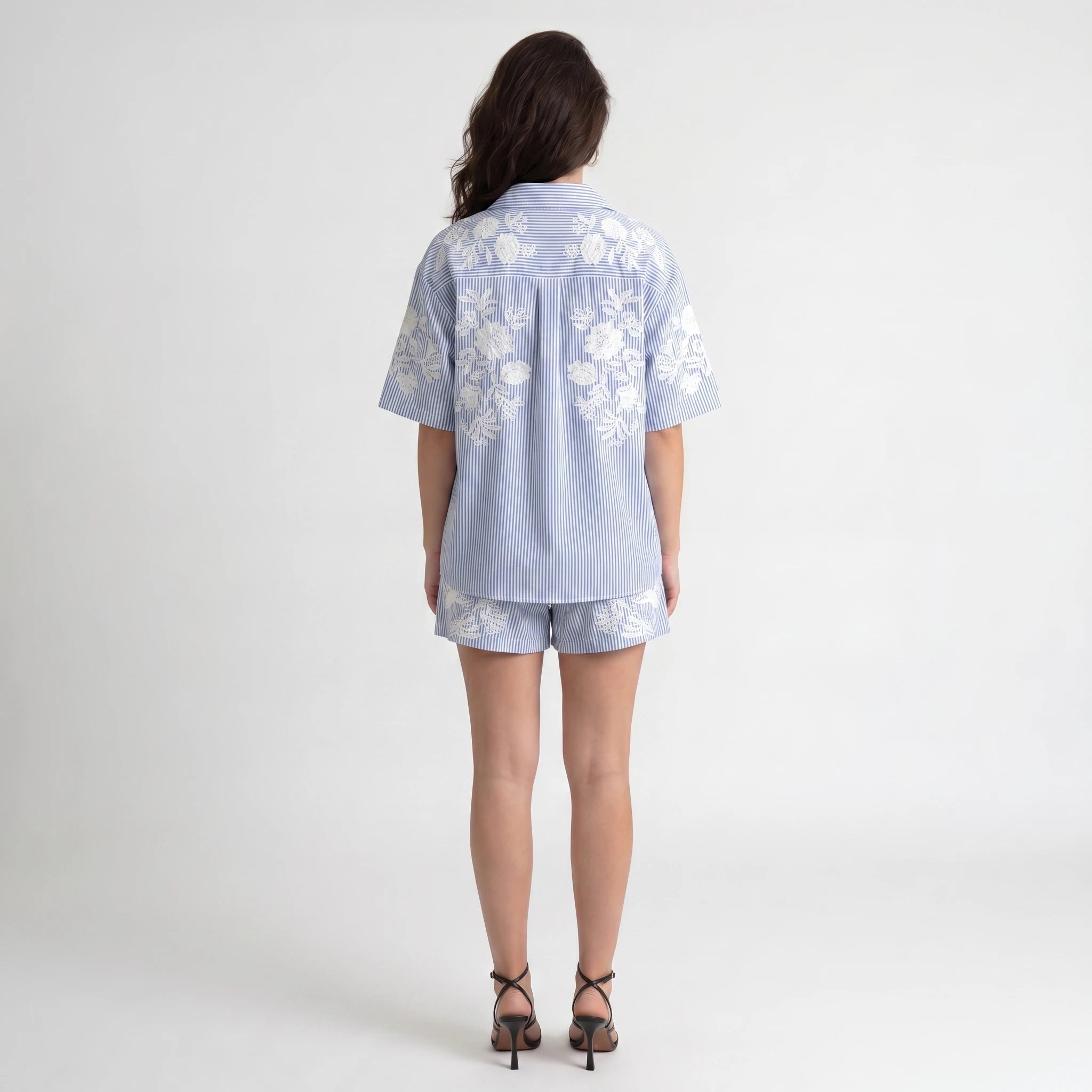 Embroidered Stripe Shorts Set WHD0605160-S-2505135