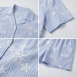 Embroidered Stripe Shorts Set WHD0605160-S-2505135