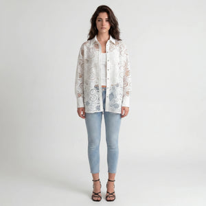 White Lace Button Front Blouse WHD0605162-SZ-241101
