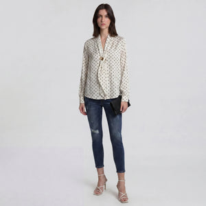 Polka Dot Scarf Blouse WHD0605163-S-251016
