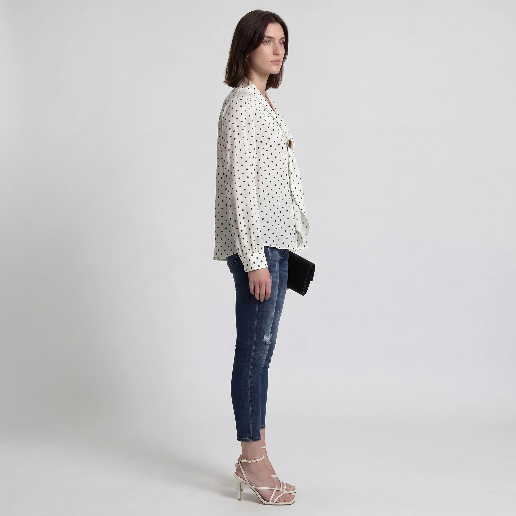 Polka Dot Scarf Blouse WHD0605163-S-251016