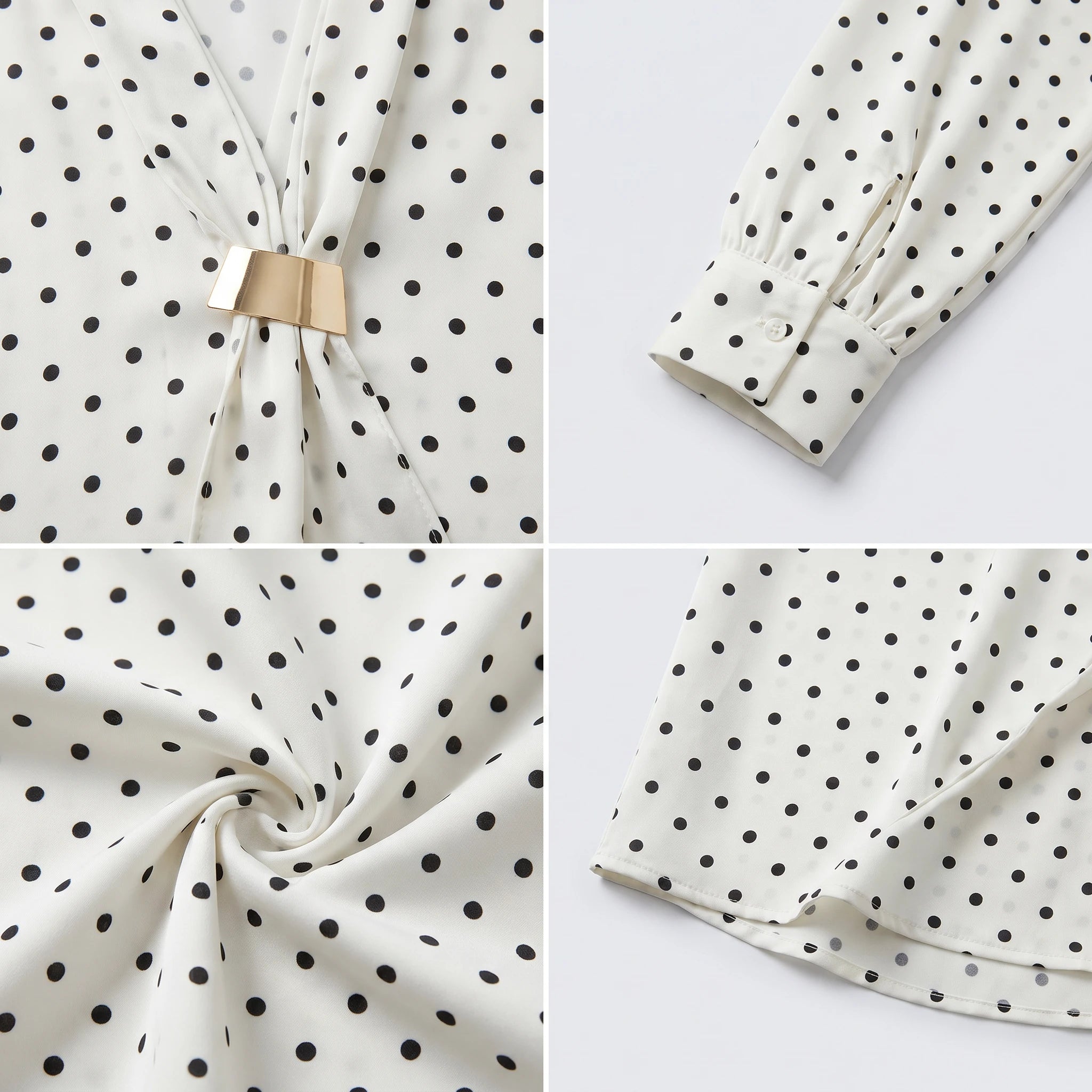 Polka Dot Scarf Blouse WHD0605163-S-251016