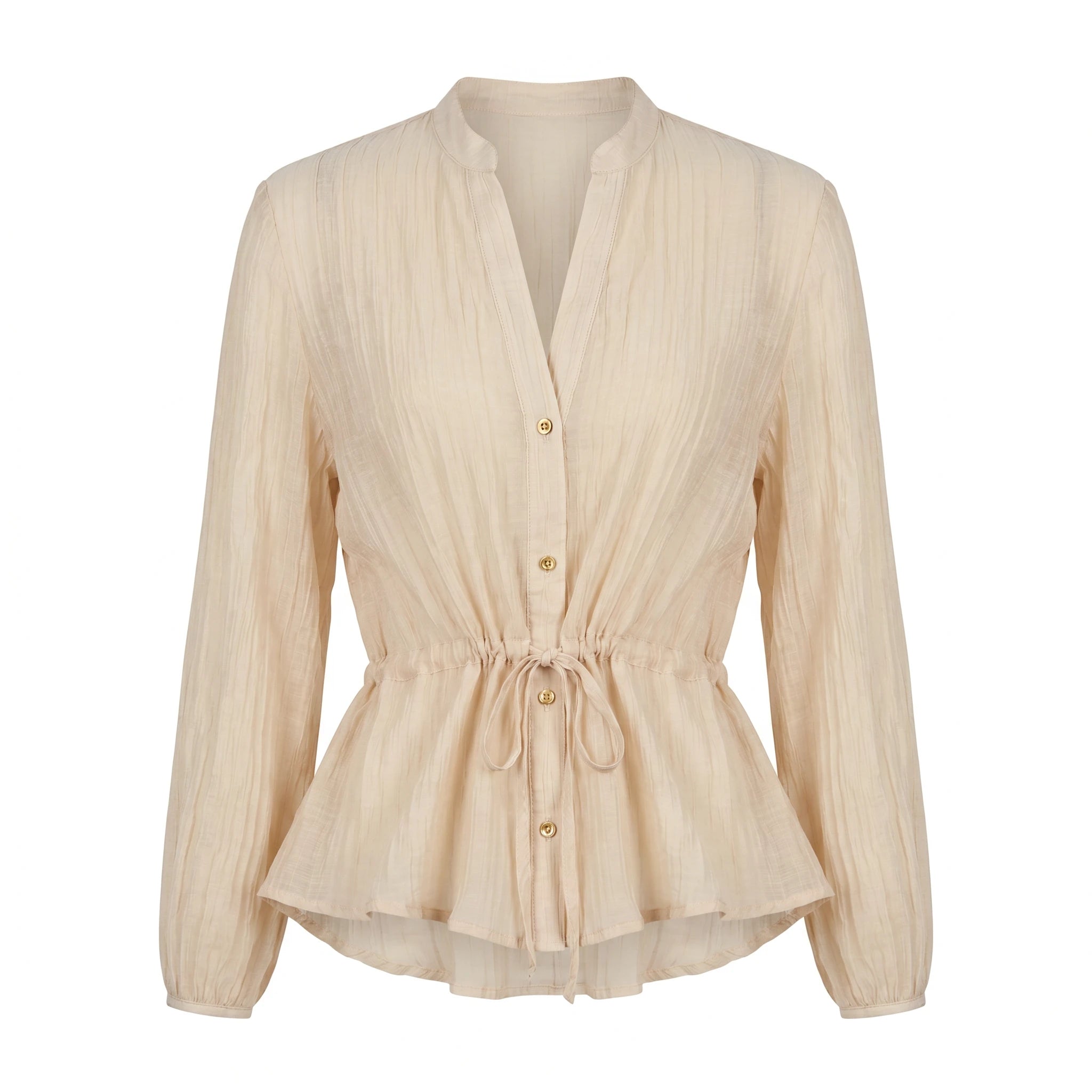 Crinkled Drawstring Waist Blouse WHD0605164-S-250869