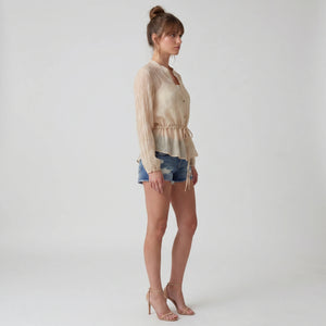 Crinkled Drawstring Waist Blouse WHD0605164-S-250869