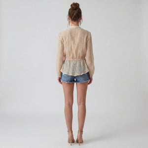 Crinkled Drawstring Waist Blouse WHD0605164-S-250869